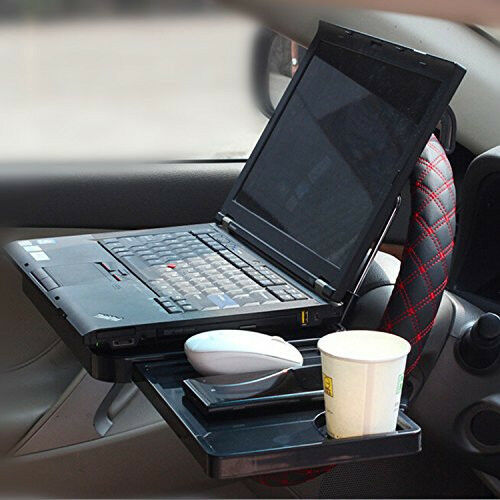 Car Laptop Desk Computer Fold Down Shelf Support Steering Wheel With Cup Holder