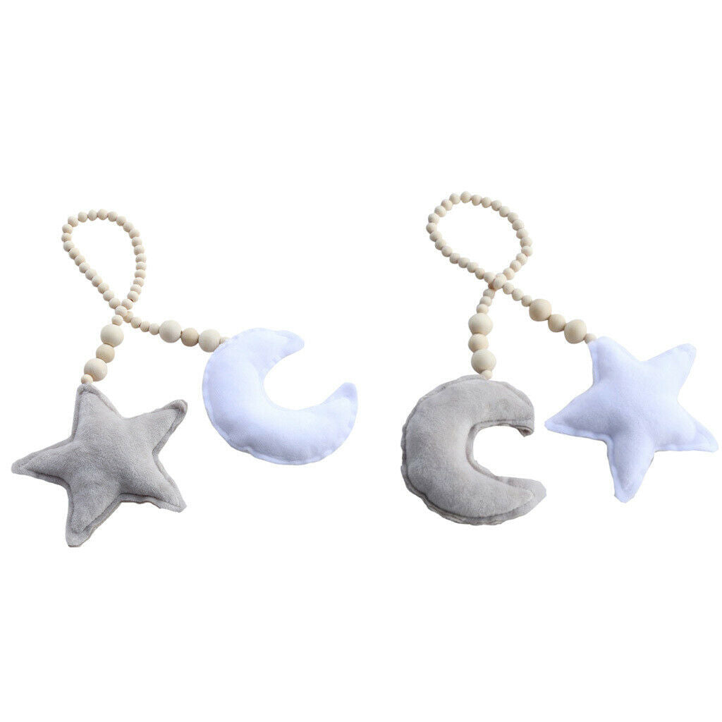 Set of 2 Wooden Beaded Mosquito Net Tieback Rope Moon&Star Wall Hanging