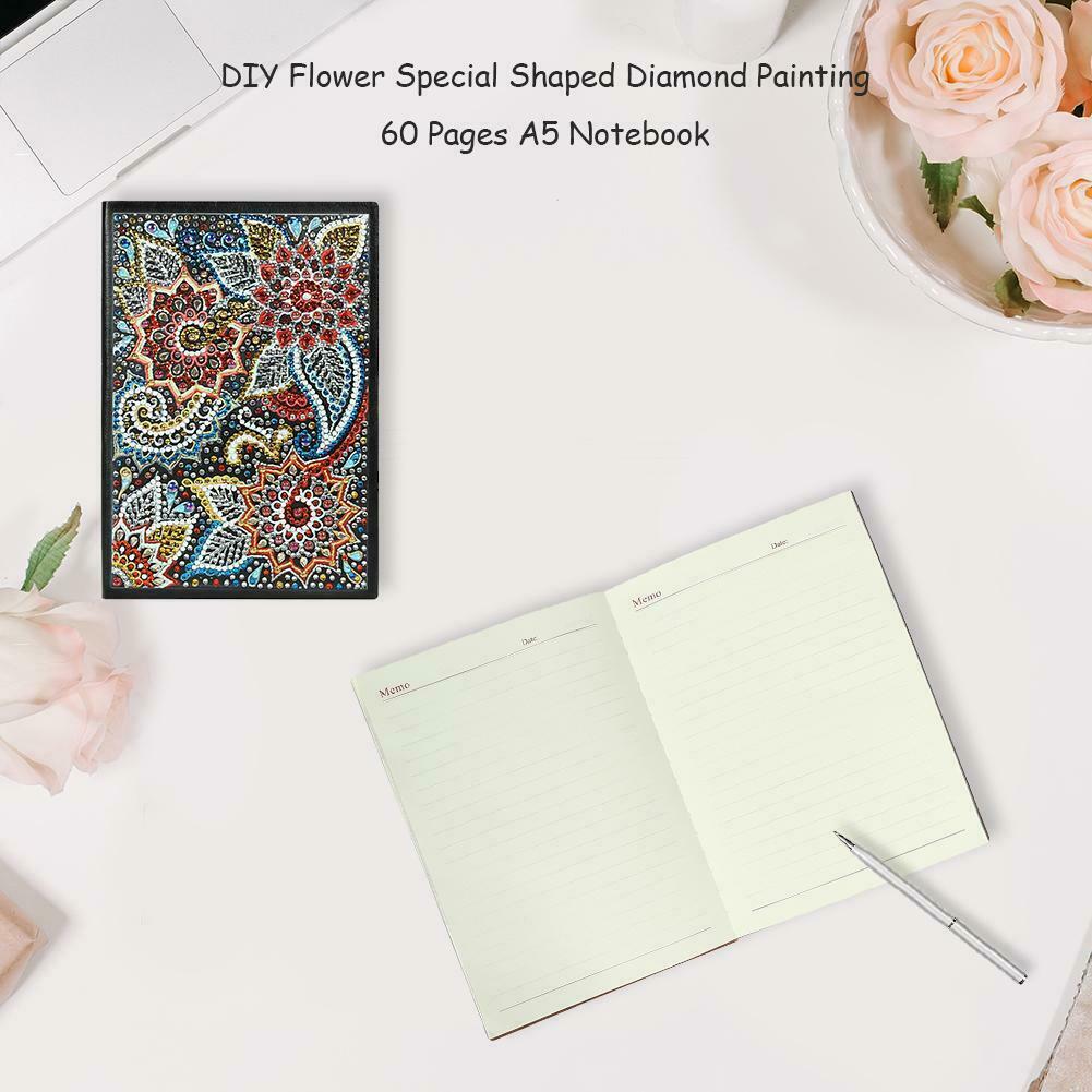 DIY Flower Special Shaped Diamond Painting 60 Pages A5 Notebook Diary Book @
