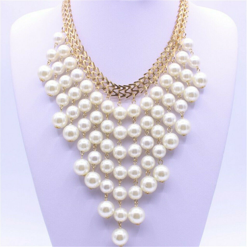 Multi-layer Pearls Tassel Collar Necklace Clavicle Chain for Women Wedding