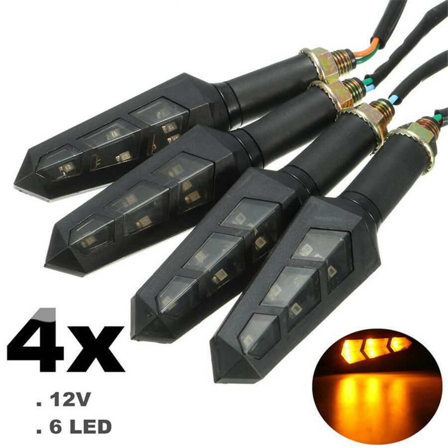 4Pcs 6LED Smoke Len Motorcycle Bike Turn Signal Light Turning Indicator Lamp 12V