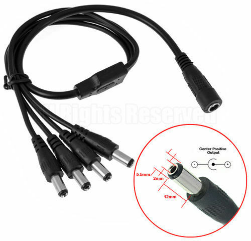 4 Way DC Power Supply Splitter Cable for 12V PSU CCTV Camera DVR Security Kit