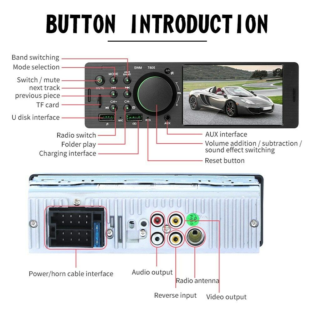4.1" Car MP5 Player 1DIN Touch Screen Audio Video Bluetooth FM Radio + Carema P