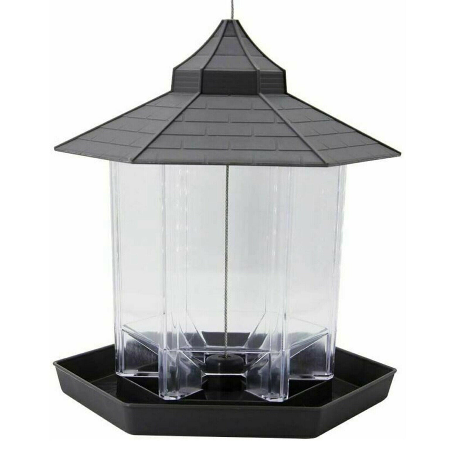 Bird Feeder Hexagon Shaped with Roof Hanging Bird Feeder Garden Yard Decor