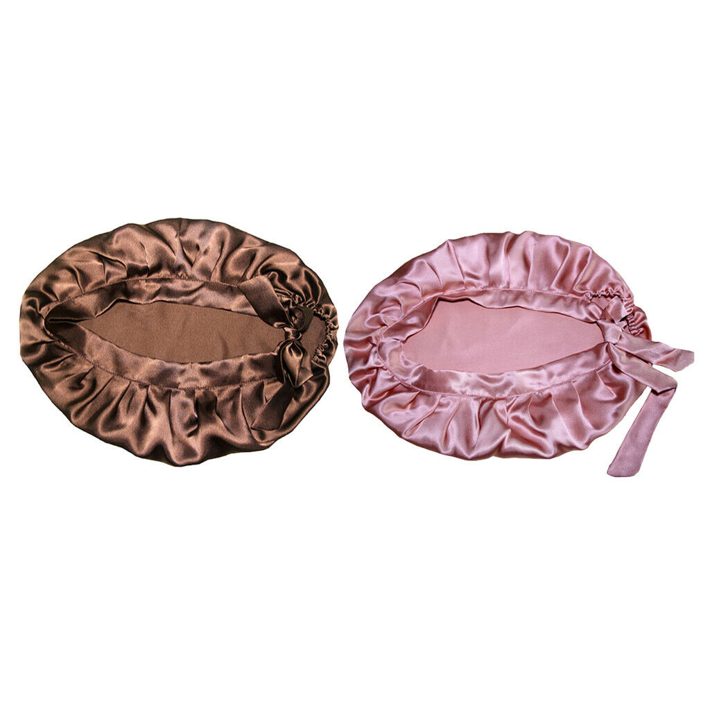 2 Pieces Women Lady 100% Silk Nightcap Sleep Hat Head Wrap Hair Care Bonnet
