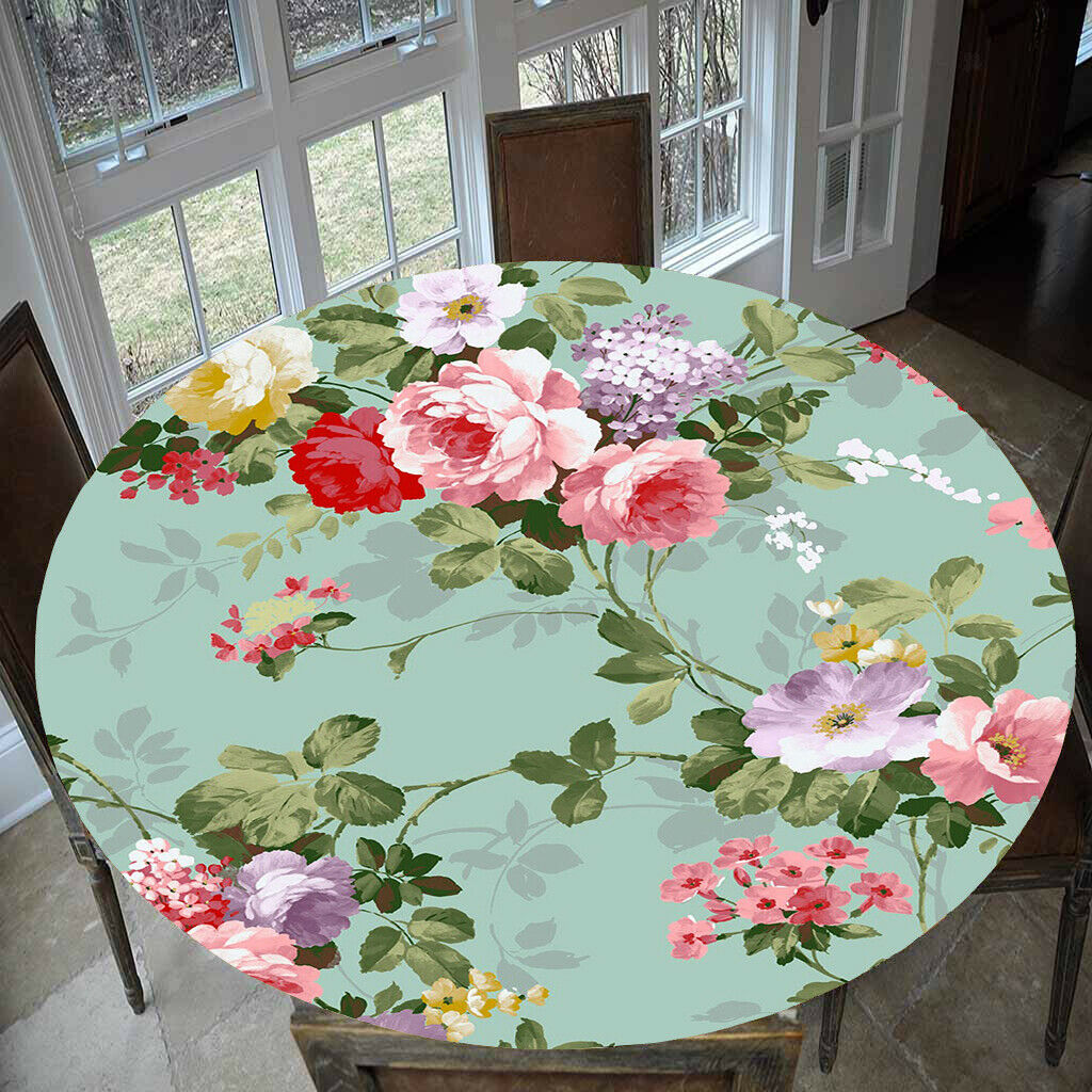 2pcs Waterproof Table Cover Kitchen Tablecloth 1.2m Reusable Floral Pattern