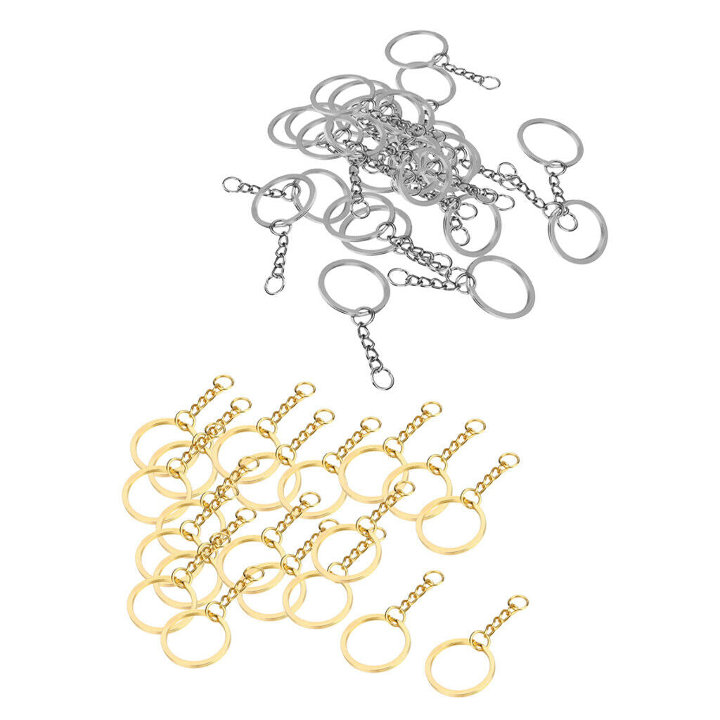 Platinum Tone 20 Keyring Key Chain Finding Split Rings with Link, 28mm