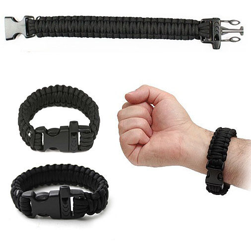 Black Outdoor Climbing Rope Bracelet 7 Core Cords With Survival Whistle New