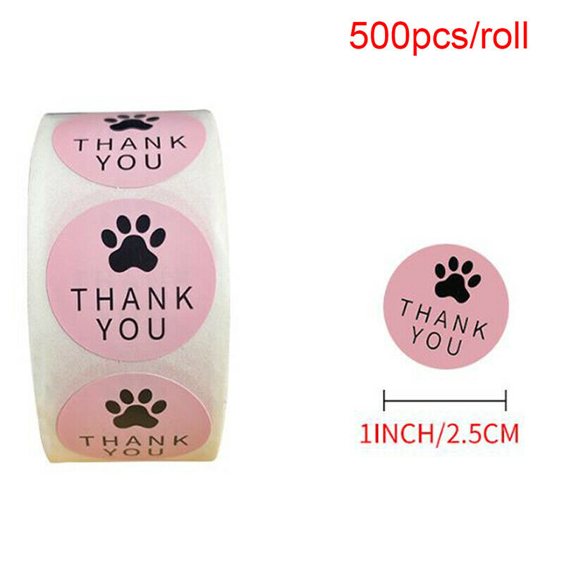 500PCS Pink Thank You Stickers Seal Labes Dog Paw Print Gift Stationery S.l8