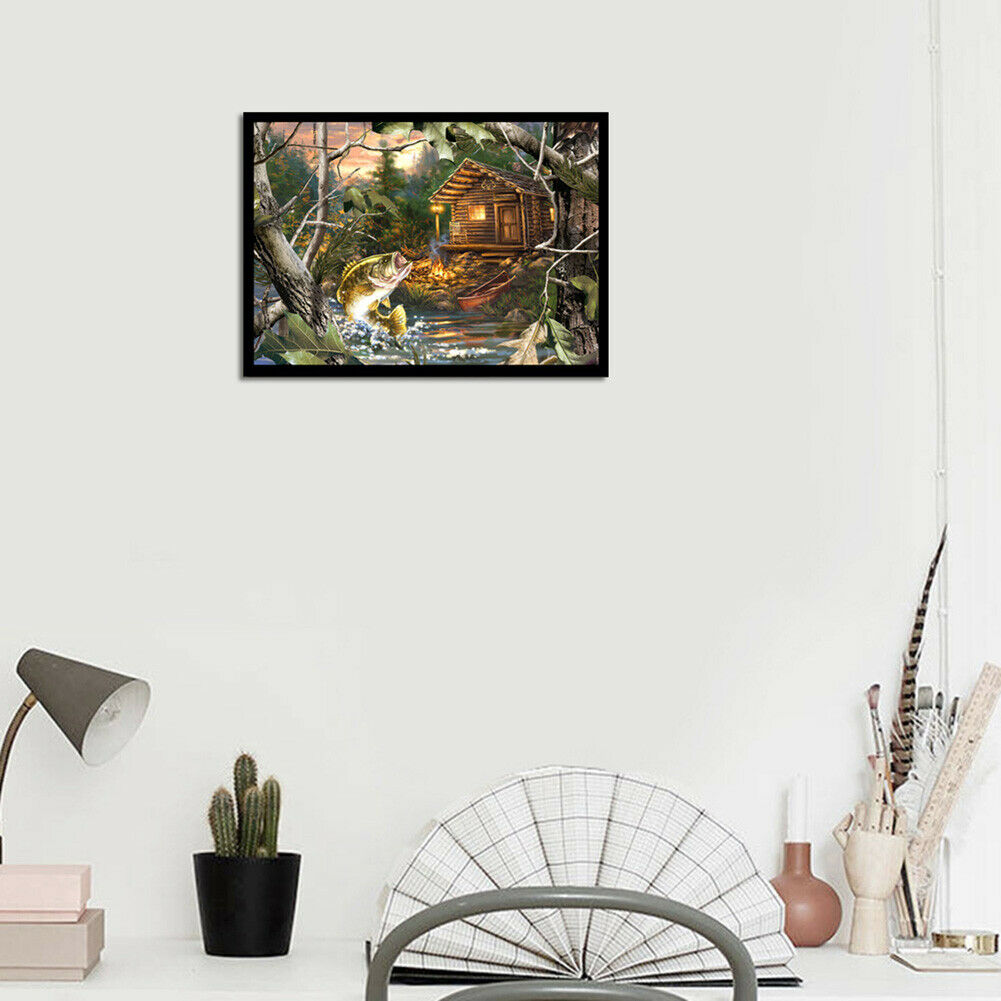Fish 5D DIY Full Drill Round Diamond Painting Needlework Set Cross Stitch @