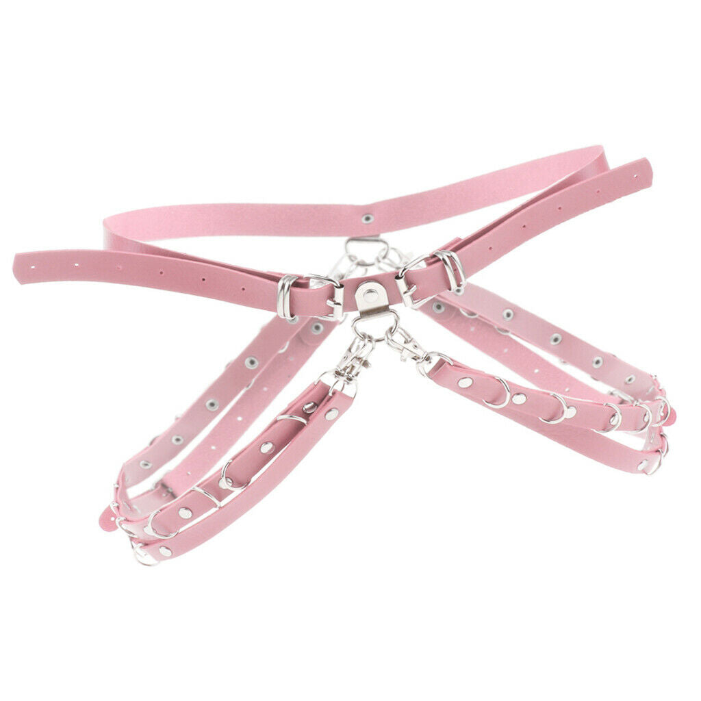 Fashion Gothic Punk Belt Adjustable Metal Body Chain PU Leather Women Pink