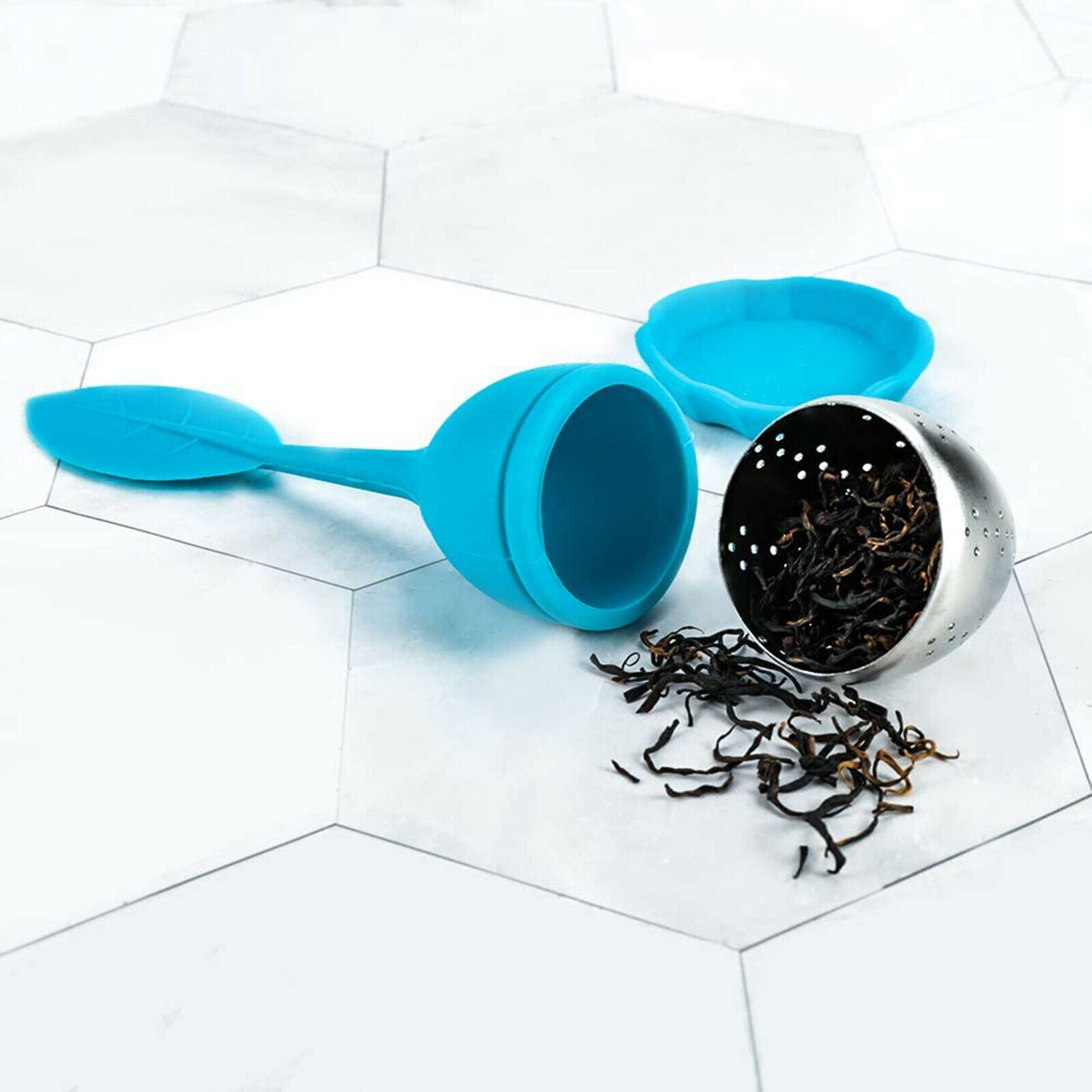 Tea Strainer with Drip Tray Loose Tea Steeper for Loose Leaf Tea Blue