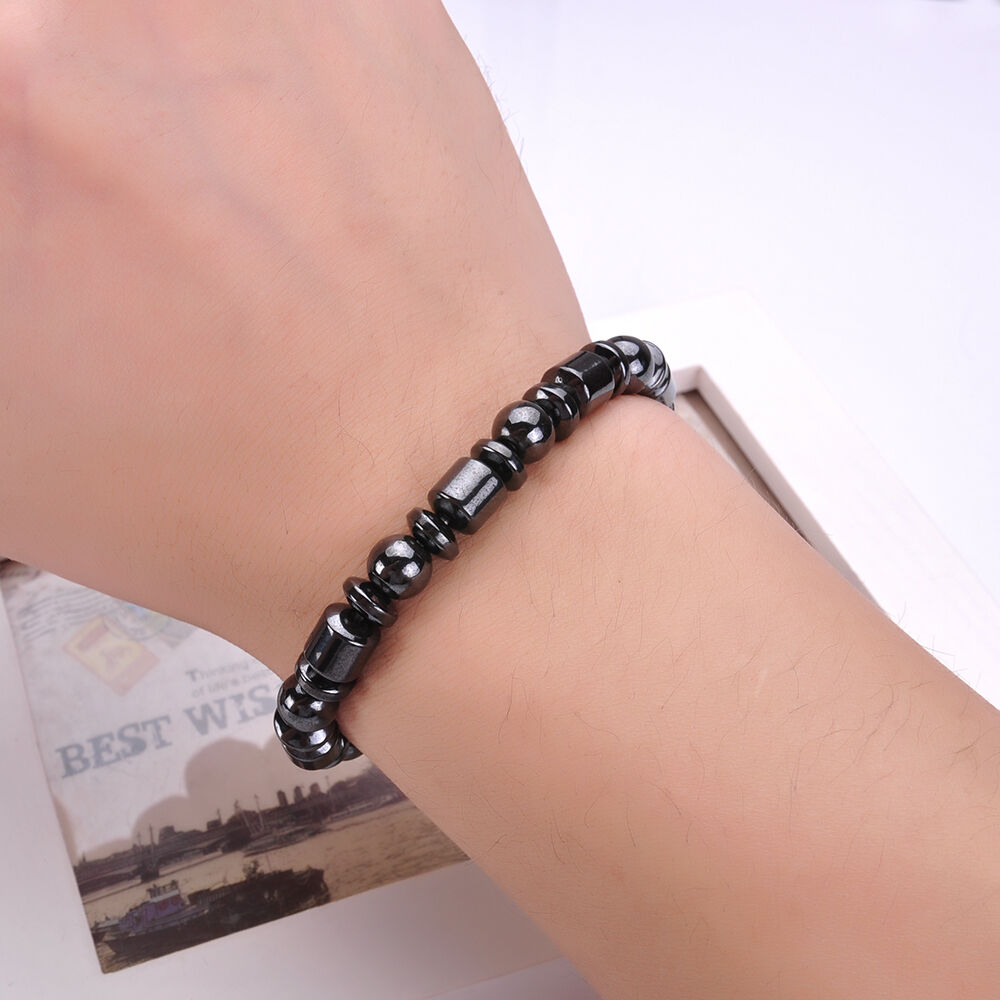 Men Black Hematite Magnetic Healing Therapy Bead Bracelet Bangle Fashion Gifts