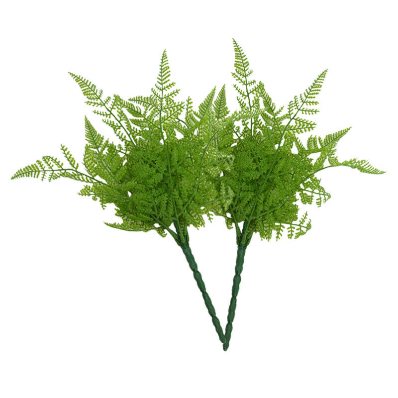 2 Pcs Green Imitation 5 Fork Fern Plastic Artificial Turf Leaves Plant Decor