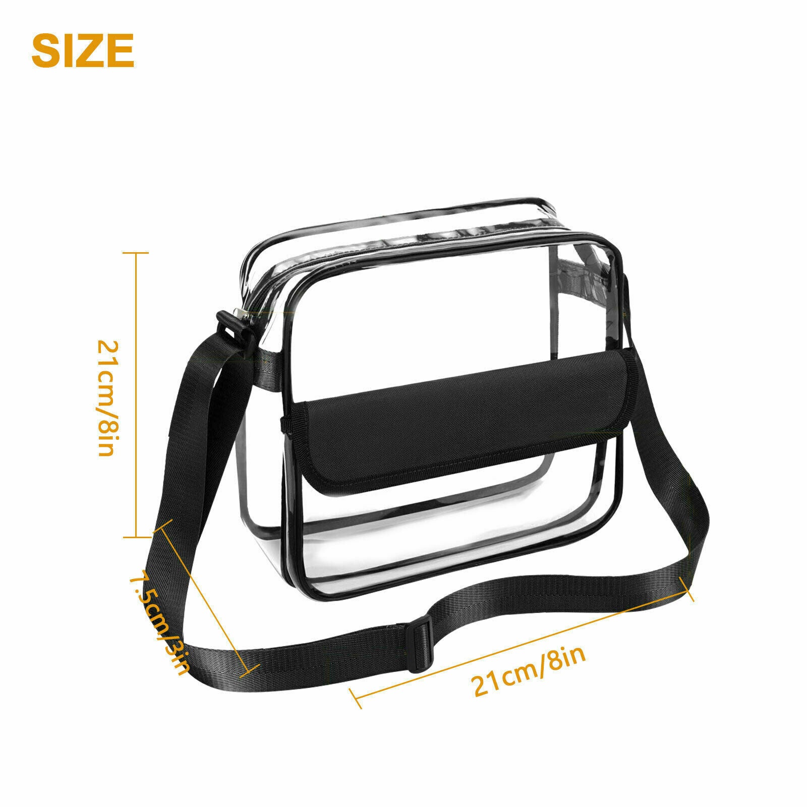 Clear Plastic Tote Bag Women Transparent Handbag Zip Purse NFL Stadium Crossbody