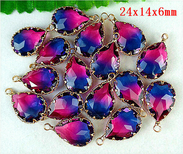 30Pcs Faceted Wrapped Blue Rose Red Titanium Crystal Teardrop Pendant Bead HH817