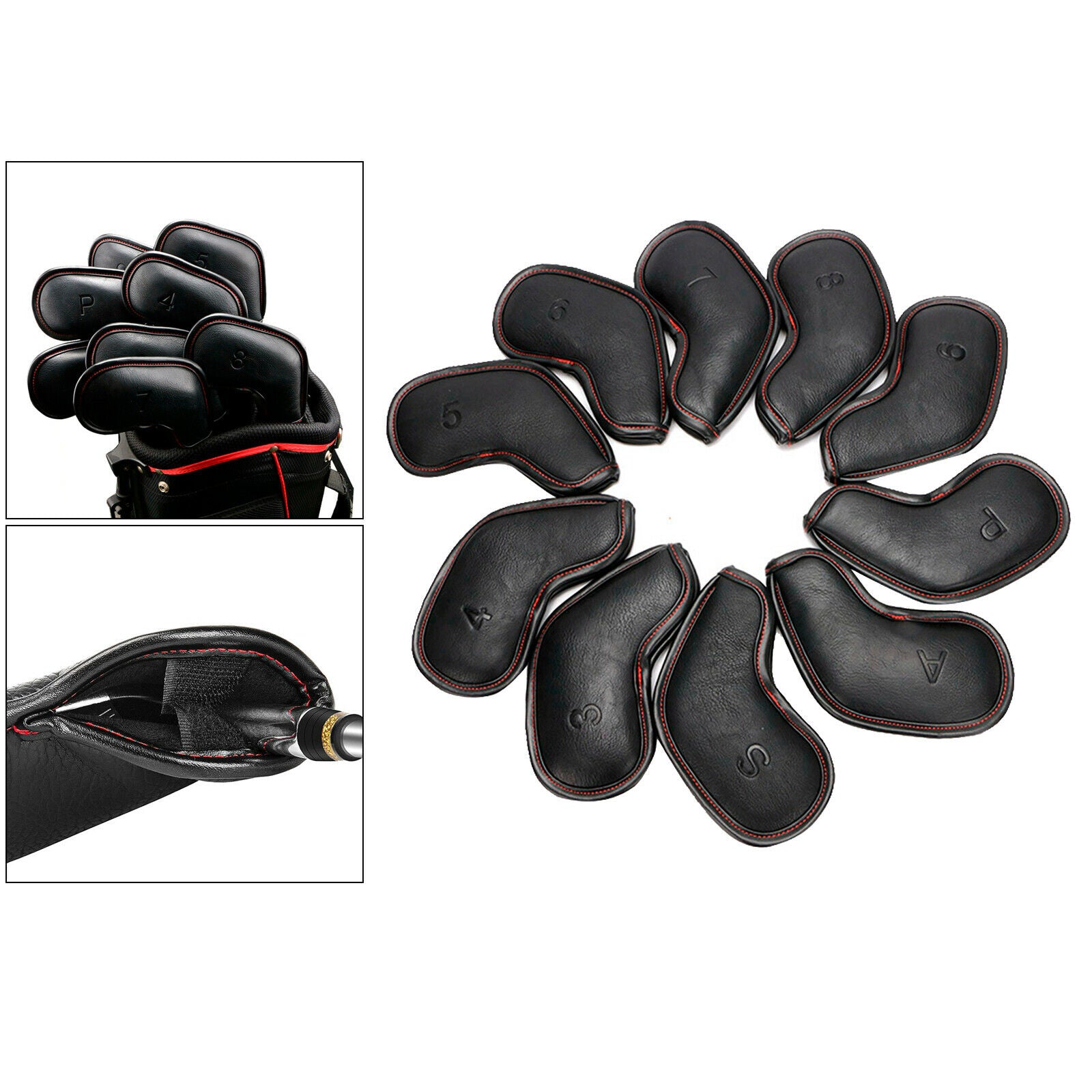 10PCS Golf Club Covers for Iron Headcovers Black 3-9 S,A,P Protector Sleeves