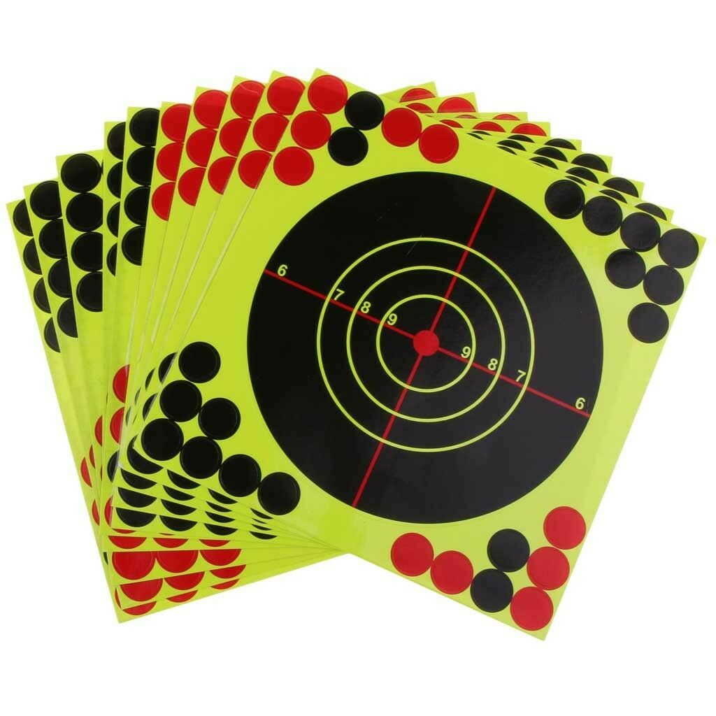 10 Sheet Shooting Targets - 8 Inch Self Adhesive Paper Reactive Targets Stickers