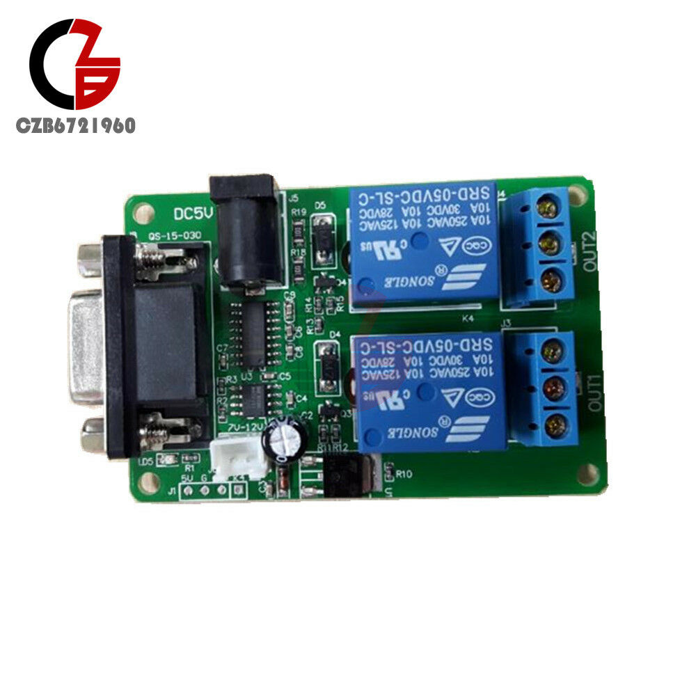 RS232 DB9 Serial Control Relay DC 5V 9-12V 2 Channel 2CH Switch Board for SCM PC