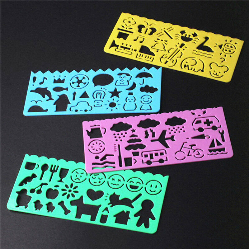 4pcs Korea Stationery Cartoon Ruler Oppssed Drawing Template Moul.l8
