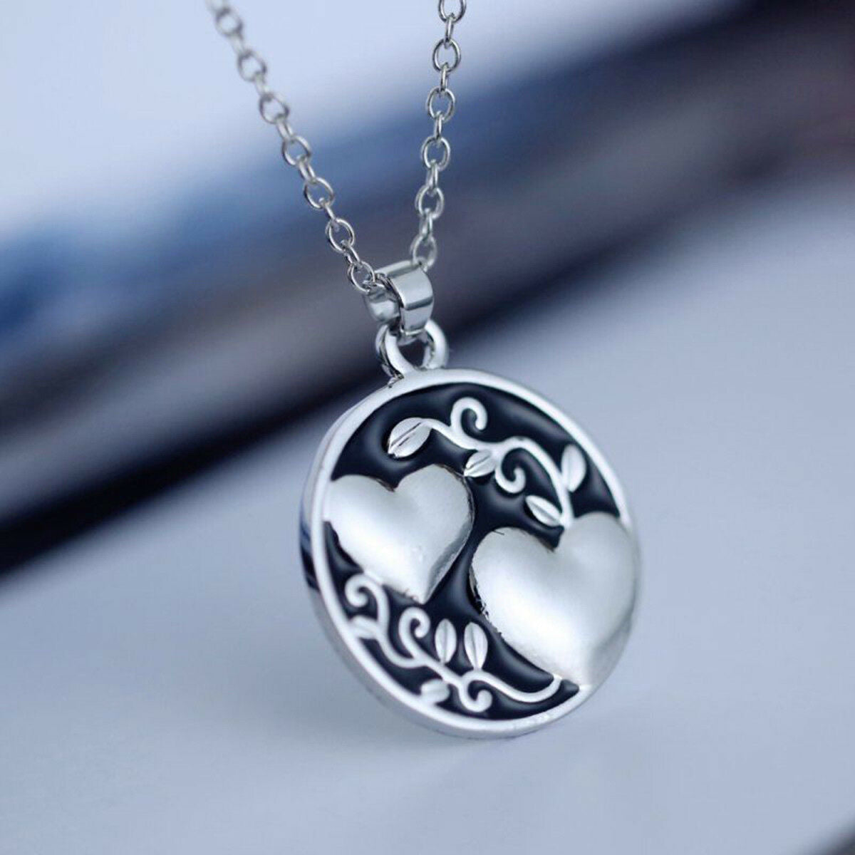 Charm Sister Crystal Reversible Pendant Chain Necklace Love Family Jewelry Gifts