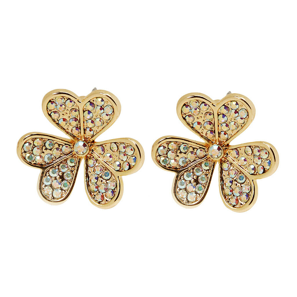 Fashion Women Stunning Crystal Three-leaf Clover Stud Earrings Gloss White