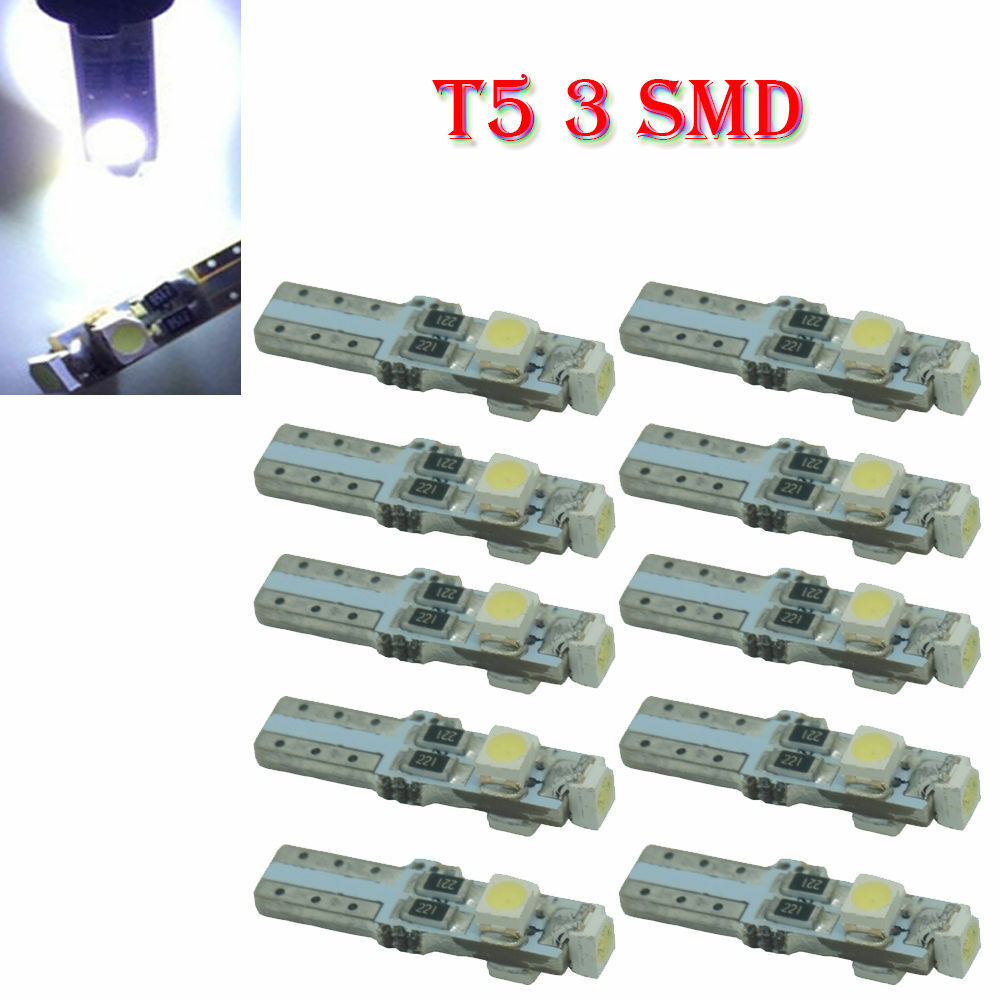 10x 3528 SMD 3 LED White 5000K 58 70 73 74 T5 Dashboard Gauge Wedge Bulb .l8