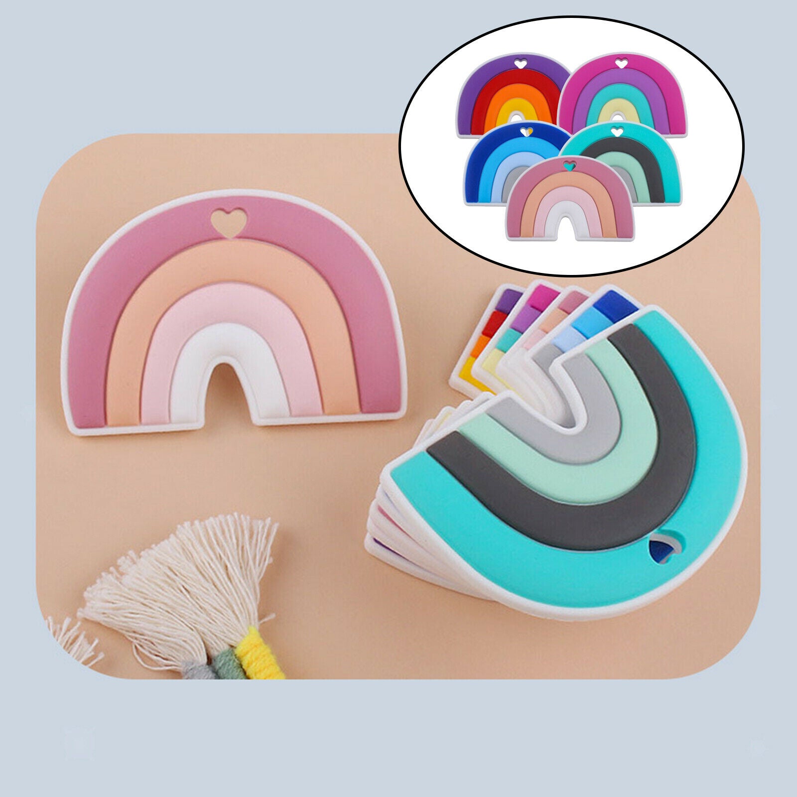 5Pcs Softs Silicone Toddler Teethers Biting BPA Free Rainbow Nurse Gift