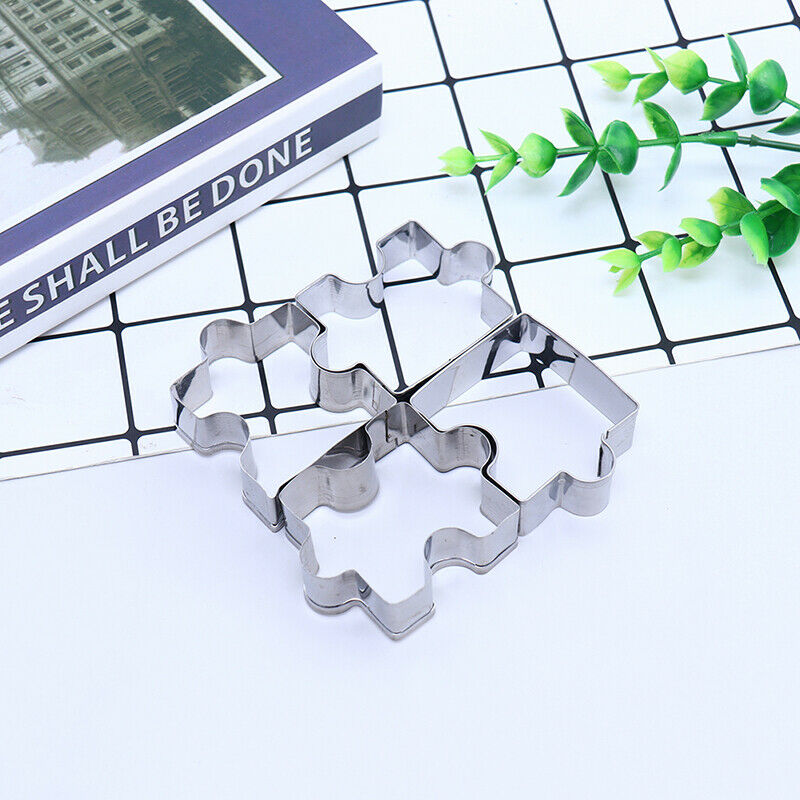 4pcs/set Cookie Puzzle Shape Stainless Steel Biscuit Mold Dessert Make To.l8