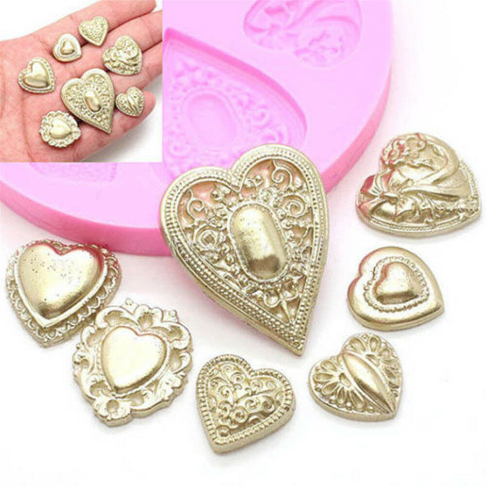 Heart Brooch Silicone Mold Fondant Cake Cooking Tools Cupcake Chocolate Mould Lt