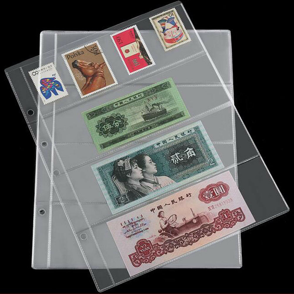 1 Sheet Album Page 4 Pockets Money Bill Notes Currency HoldersStorage Collection