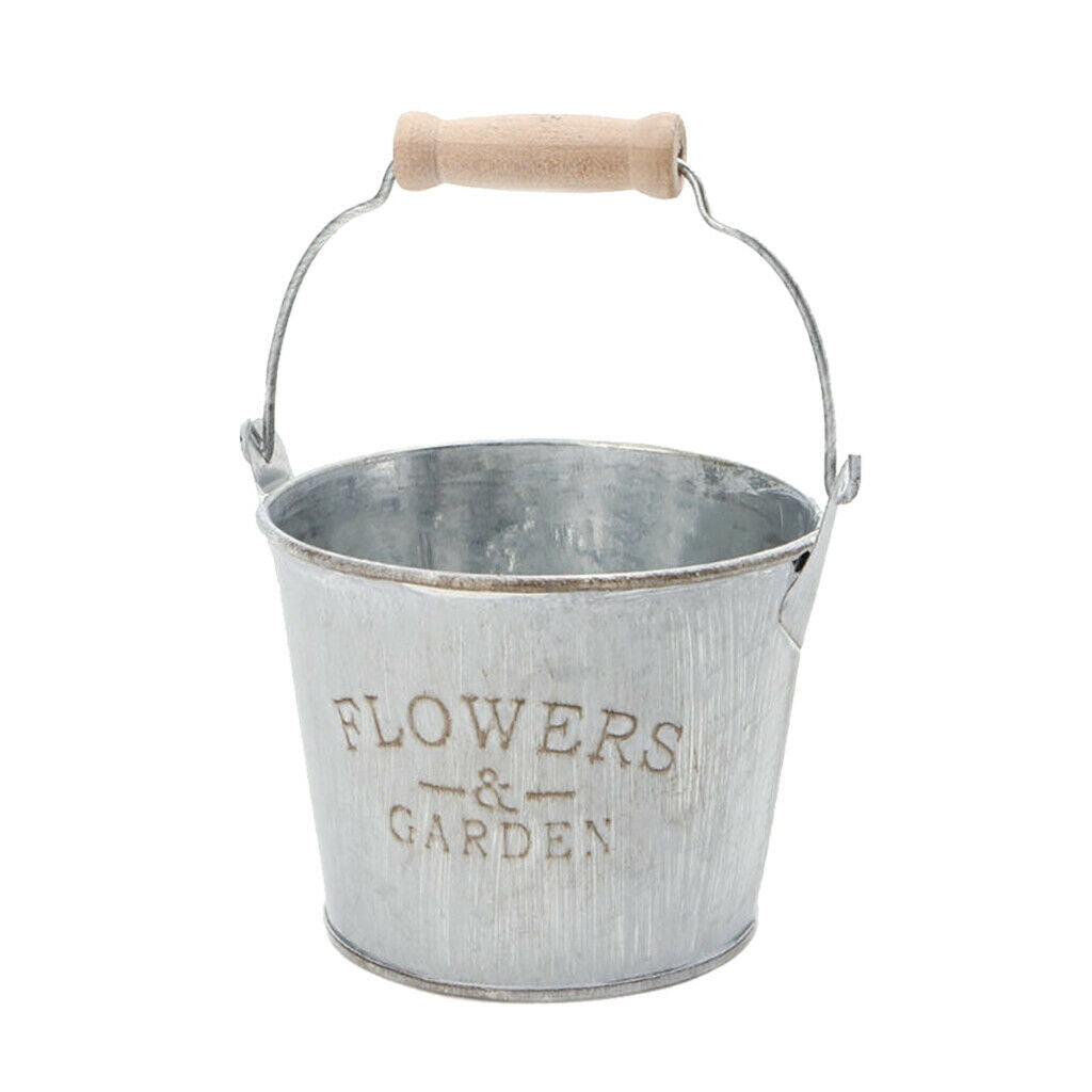 2Pieces Shabby Galvanised Metal Iron Flower Plants Bucket Flower Vase Pot