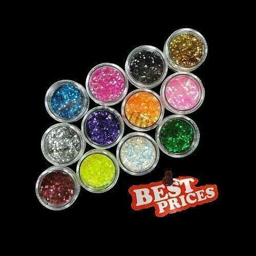 12 Color Shiny Glitter Powder Nail Art Tool Kit Acrylic UV Dust Gem Polish