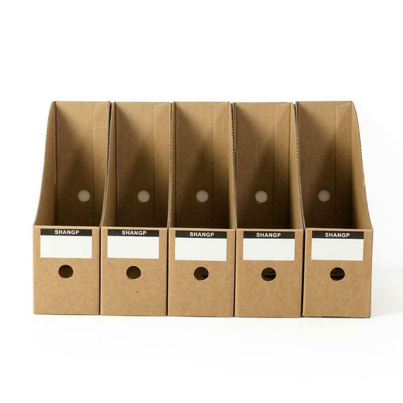 5pcs Office Document File Storage Box Kraft Magazine File Holders with Labels