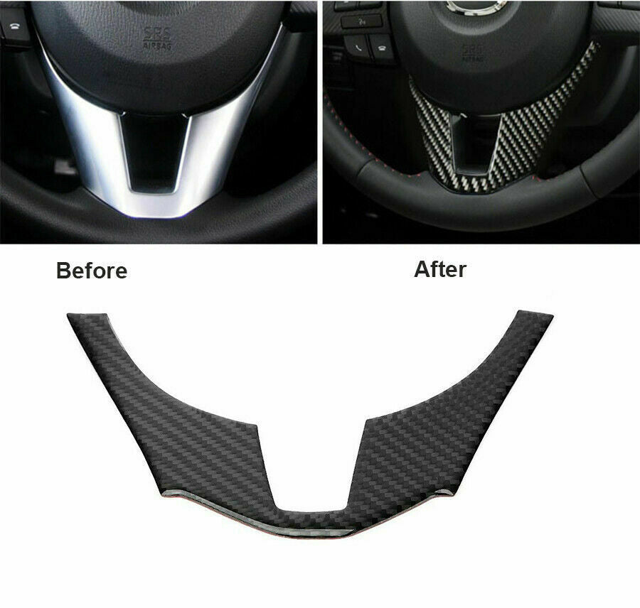 For Mazda 3 Axela 2014-2016 Carbon Fiber Style Interior Steering Wheel Cover Cap