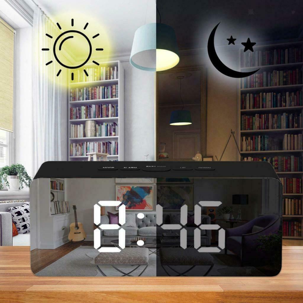 Digital Electronic Alarm Clock Indoor Temperature Display 12H/24H Black