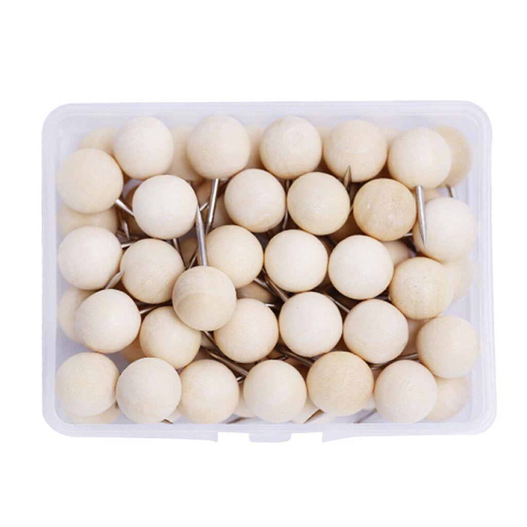 Pack of 60 Wood Head Push Pins, Decorative Thumb Tacks for Office Stationery