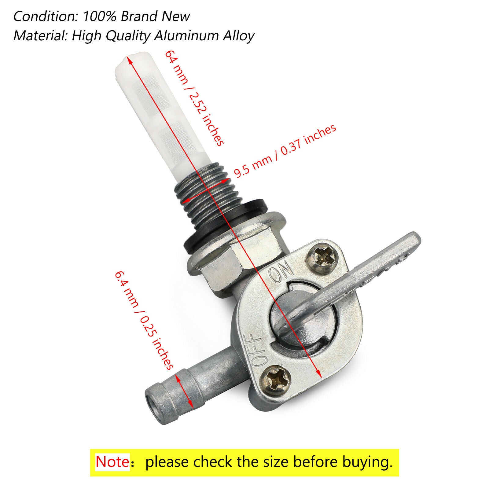 1X Shut Off Valve Gas Fuel Tank Pump Petcock Switch Gasoline Generator CE
