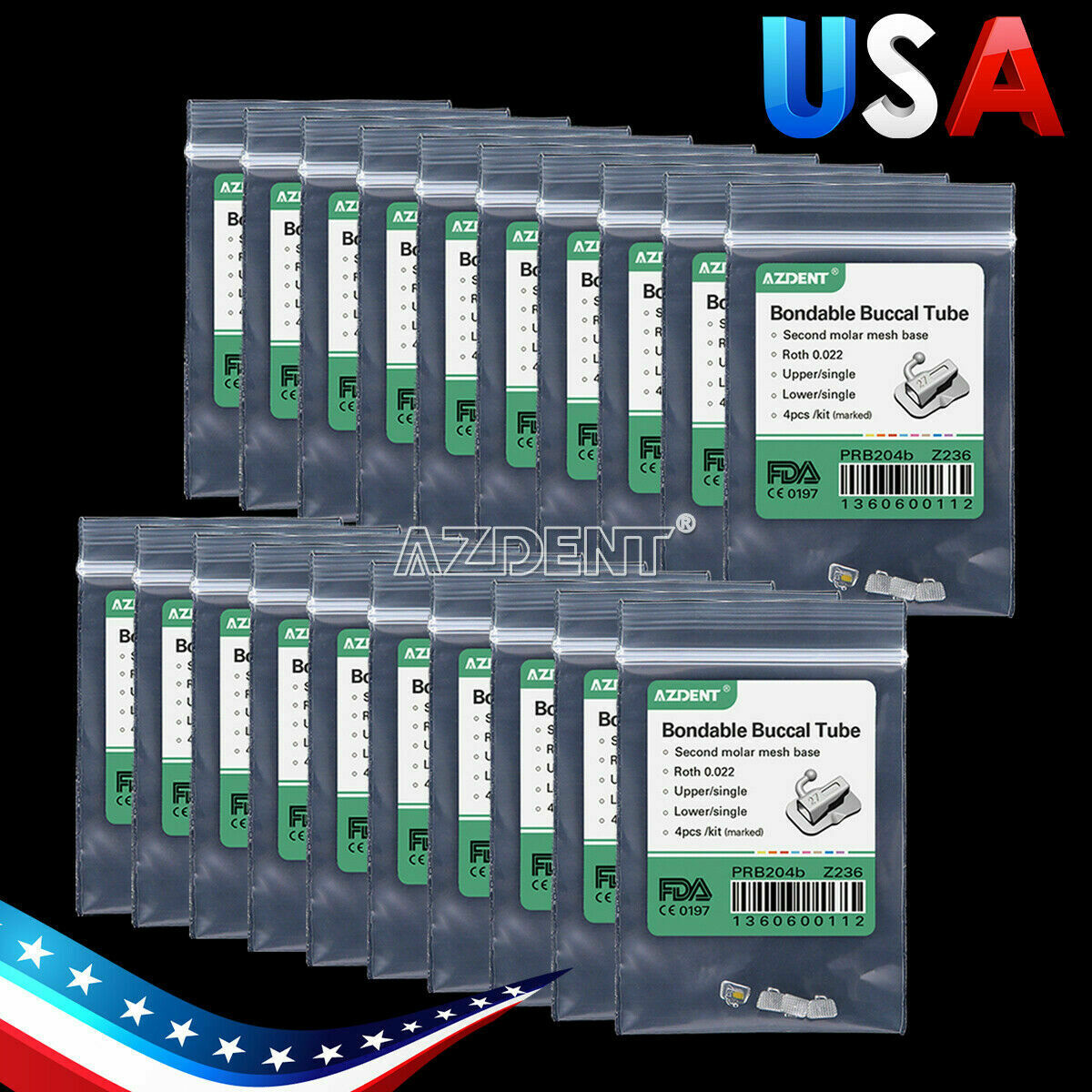 50X Orthodontic Dental 2nd Molar Buccal Tube Bondable Non-Convertible Roth.022