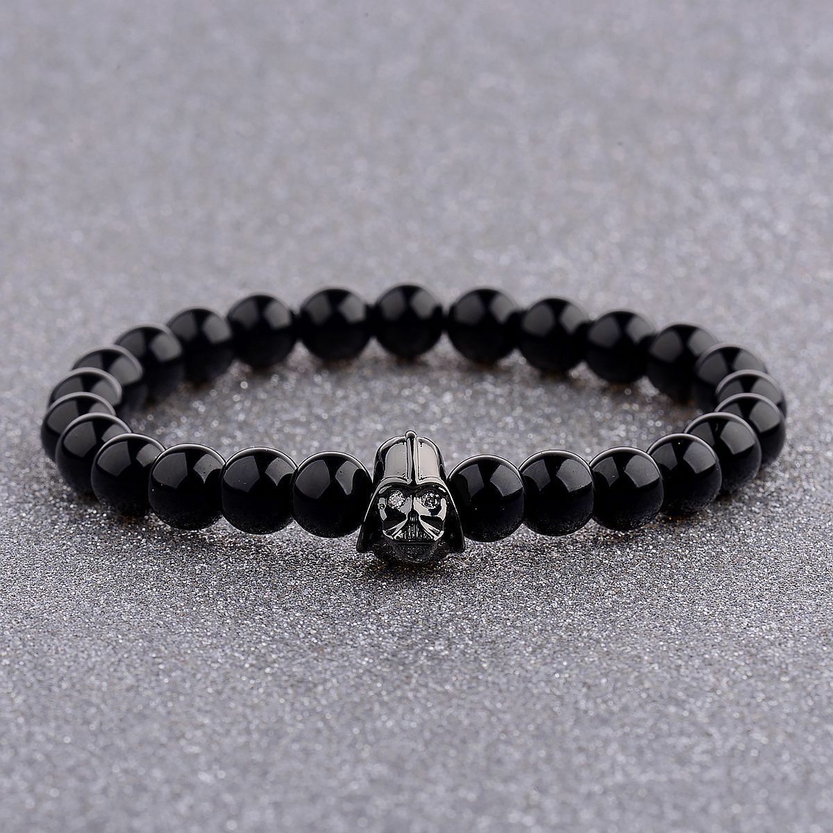 Fashion Men's Star Wars Darth Vader Bracelet 8mm Black Agate Stone Bracelets