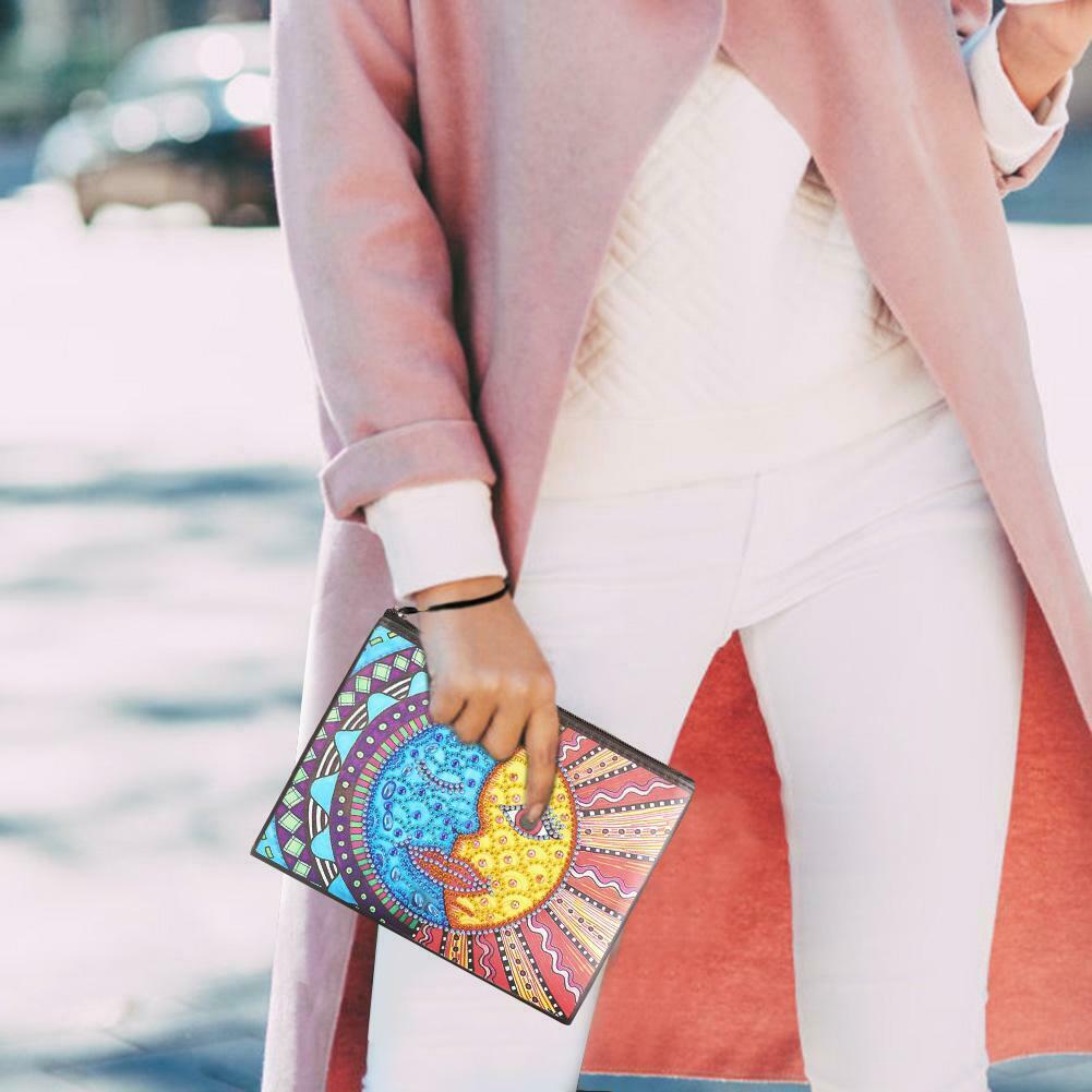 DIY Sun Moon Face Special Shaped Diamond Painting Wristlet Wallet Clutch @