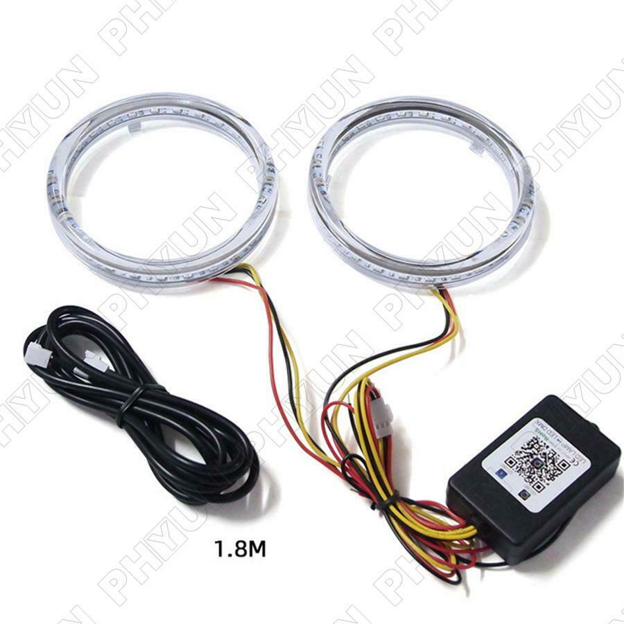 2Pcs 95mm RGB LED Angel Eyes Lights Headlight w/ Halo Ring APP Control Universal