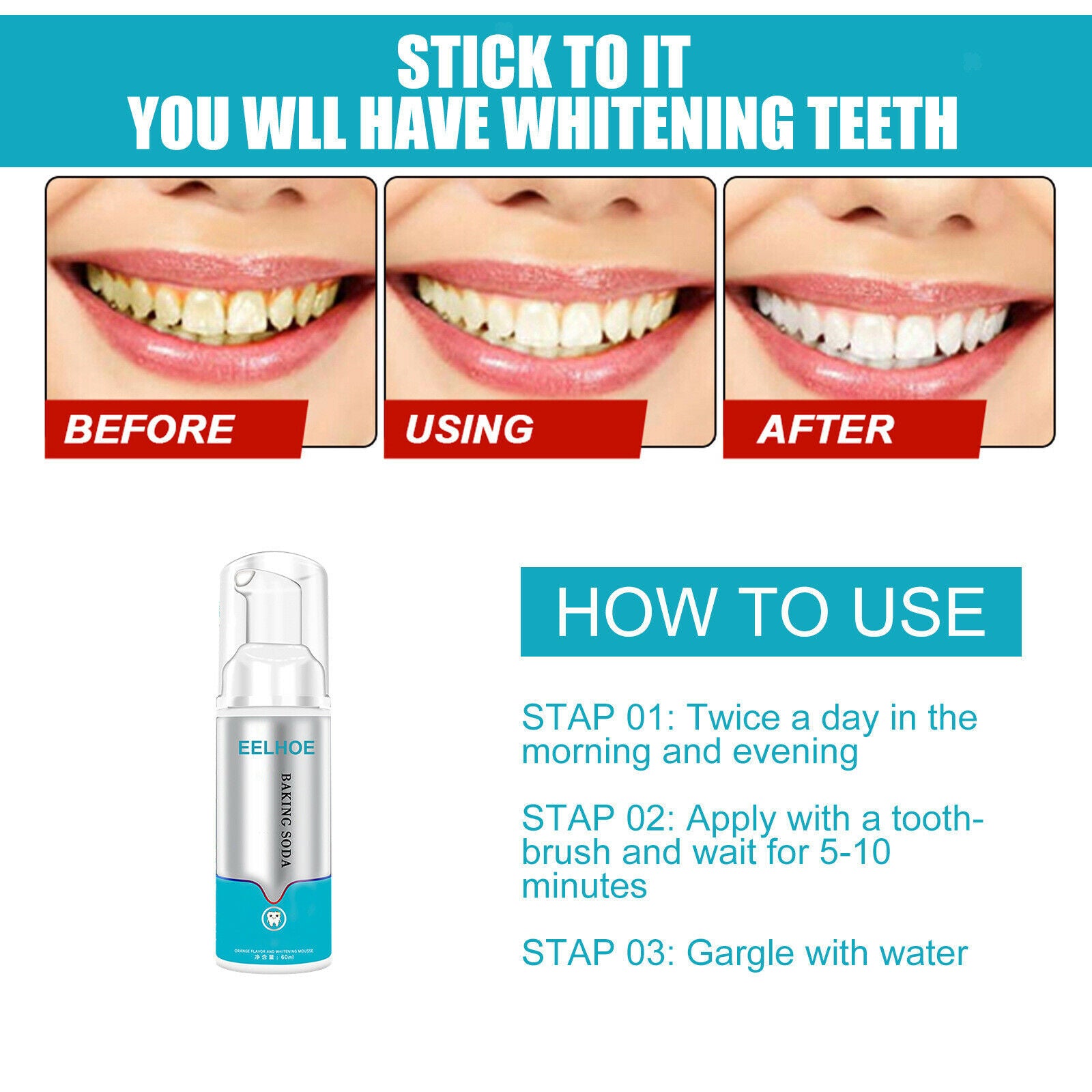 Toothpaste Teeth Whitening Foam 60ml Mouth Wash Freshen Breath