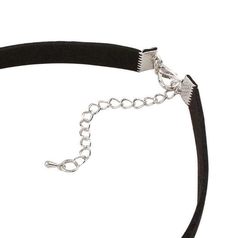 Black PU Velvet Ribbon Choker Necklace Gothic Handmade Moon Pendant Sexy Simple