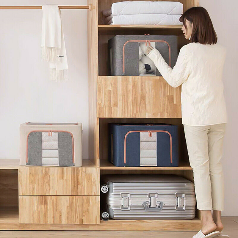 66L BIG Crushed Steel Frame Storage Box Clothes Quilt Foldable Organizer Bag