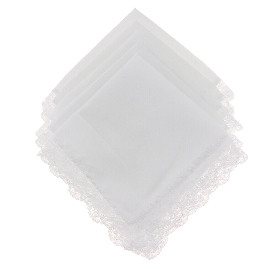 5x Ladies Wedding Party Lace Cotton Handkerchiefs Border White Hanky New
