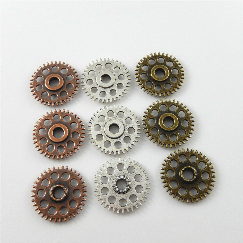 6pcs Assorted Round Steampunk Gear Pendant Cog Alloy Charm Jewelry Crafting 26mm