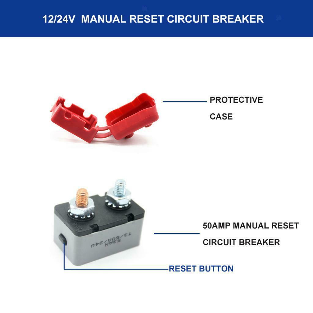 3pcs DC12V-24V Car Audio Marine Fuse Holder Circuit Breaker Manual Reset 50A