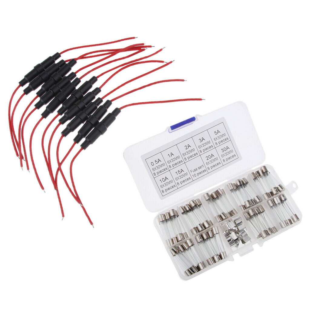 Assorted Glass Fuses 6x30mm Quick Blow Fast Acting Fuse & 16 AWG Cable AGC