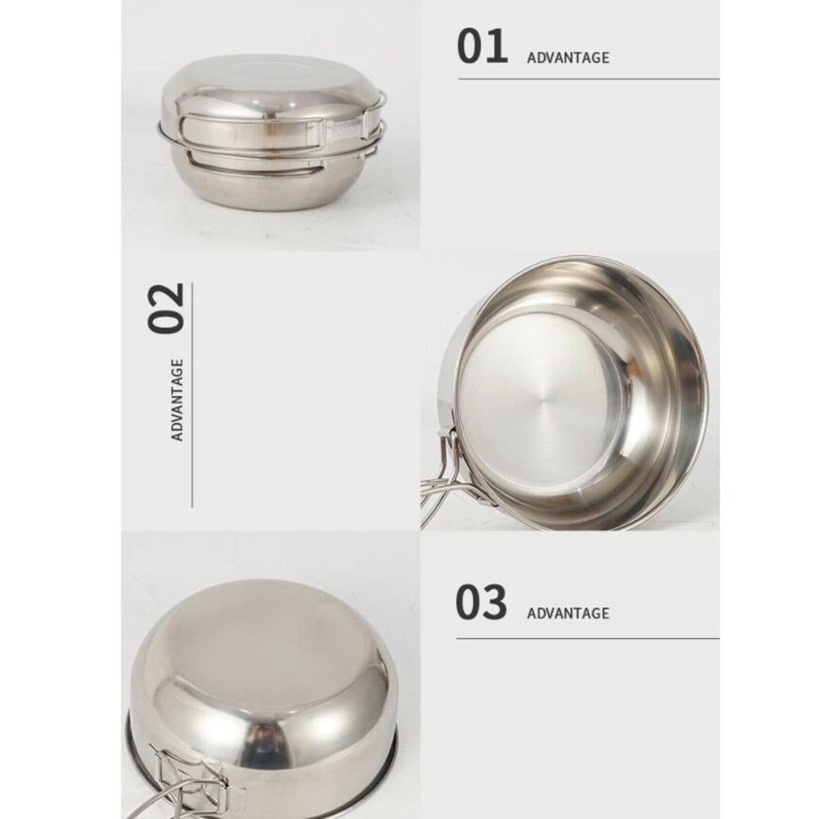 5Pcs Stainless Steel Tableware Mess Kit Includes Drink Cup & Bowl & Pan Pot for